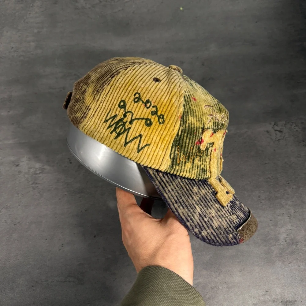 Asspizza Austin Babbitt Hat Yellow Green Navy Corduroy‎ 730 Distressed Bleached